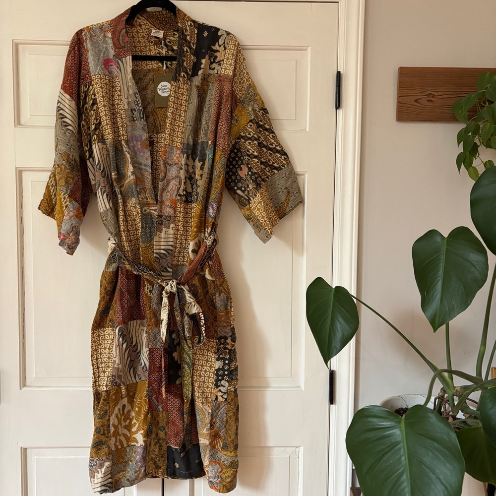 NEW Patchwork Kantha Kimono‎ Robe Boho Hawaiian Sustainable 100% Cotton One Size